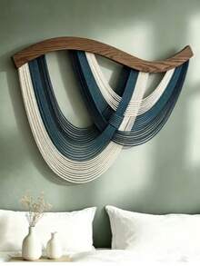 1pc Handmade Bohemian Style Woven Macrame Wall Hanging Tapestry, Wave Line Decor, Suitable For Living Room, Bedroom, Office, Minimalist Decoration, Modern Design - Multicolor 2 - View 7