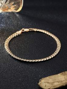 1pc 14K Gold Plated Fashionable Hip Hop Style Gold Tone Chain Bracelet For Unisex Daily Wear - Gold Bracelet - View 4