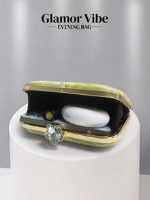Glamor Vibe Women's Evening Party Clutch, Marble Pattern Hard Shell Evening Clutch, (Random Pattern), Essential Wedding Accessory, Valentine's Day Gift, Suitable For Weddings, Vacations, Graduation Season, Evening Parties And Other Formal Occasions, Also Can Be Used As A Versatile Accessory For Daily Outfits - Green - View 5