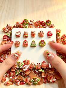 10-100pcs Cute 3D Christmas Bear Resin Nail Charms, Kawaii Santa Tree Wreath Cartoon Nail Decorations, Glossy Mini Xmas Nail Studs For DIY Manicure Acrylic Nails - Multicolor - View 4