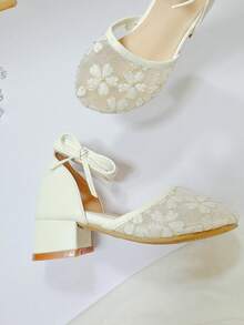 Sepatu Hak Tinggi Nyaman Berujung Bulat Berbahan Jala untuk Anak Perempuan, Sepatu Putri Serbaguna untuk Pemakaian Sehari-hari - Putih - View 9