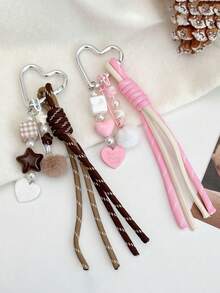 INS Style Heart Pearl Tassel Keychain, Korean Sweet Girl Bag Charm, Cute Backpack Pendant, Kawaii Handbag Accessory, Gift For Women - Multicolor - View 8