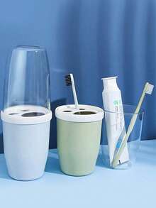 Couple Creative Toothbrush And Mouthwash Cup Set With Lid - Portable Travel Toothbrush Holder, Durable Plastic, Toothbrush Storage Set. Bathroom Toothbrush Storage Box. Portable Bathroom Toothbrush Box, Nordic Transparent Design. - C - View 4