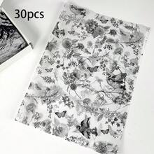 10/30/60pcs Ink Chinese Floral Bird Butterfly Art Paper Napkins, Suitable For Thanksgiving, Teen Shower, Gift Bags, Birthday, Spring Wedding Party Decoration, Box And Basket Filler, 50*35cm - Flowers, Birds, Butterflies - View 12