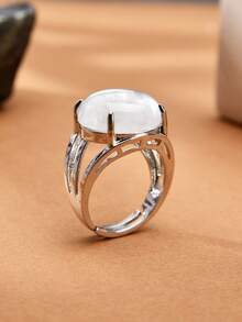 2pcs Fashion Natural Stone Natural Crystal White Crystal And Lapis Lazuli Open Ring Set, Mother's Day Valentine's Day Birthday Gift - White Crystal and Lapis Lazuli - View 5