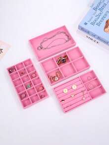 6/1 pieza Bandeja de almacenamiento de joyas de terciopelo Estilo cajón Caja de almacenamiento Caja de anillos Organizador de joyas apilable de gran capacidad con diseño de compartimentos Adecuado para aretes, collares, pulseras, anillos, diademas, bolsas Estante de exhibición de joyas Organizador de bolsa de maquillaje - Multicolor - Ver 4