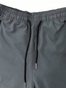 Plus Size Men's Long Pants Spring Autumn Solid Color Sports Multi-Pocket Outdoor Cargo Pants Straight Leg Zipper Sweatpants Fall - Grey - View 3