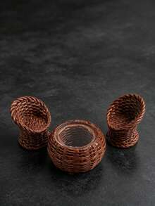 3/5pcs Mini Resin Wicker Table And Chair Set, Dollhouse Miniature Furniture Decor, Micro Landscape Decoration, Round Table With Square Or Round Chairs, Suitable For Micro Landscape Creation, Desktop Display, Photography Props, Holiday Gifts - Multicolor - View 12