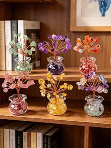 1pc Natural Crystal Tree Of Life Ornament, Handmade Healing Gemstone Wealth Tree, Suitable For Car, Home, Bedroom, Study, Living Room And Office Lucky Craft, Perfect Gift For Women - Multiple Styles - View 3