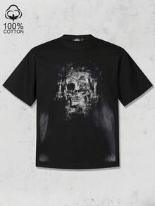 Tiny Spark Dark Streetwear Black Tee Shirt Graffiti Skull Graphic Grunge Style - Black - View 1