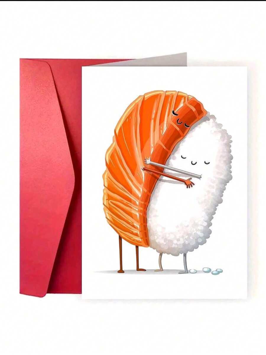 1 buah Kartu Ucapan Bergambar Sushi Lucu yang Sedang Dipeluk, Kartu Hari Valentine & Ulang Tahun yang Humor, Untuk Dia, Untuknya, atau Sahabat Terbaik - 106 - View 1