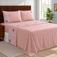 400 Thread Count Silk-Touch Bed Sheet Set, 4 Pieces, Alegra Double/Queen/King, Premium Comfort - 奢華玫瑰 - 查看 1