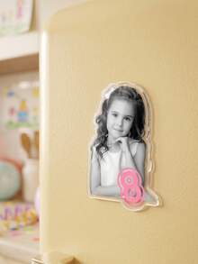 1pc Custom Photo And Text Birthday Fridge Magnet,Personalized Kids Portrait Refrigerator Sticker,Custom Happy Birthday Decor Cute Pink Magnet - Multicolor - View 13