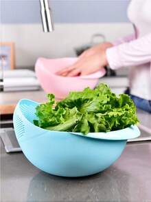 9.5 Inch Multifunctional Plastic Rice Washing Bowl, Durable Drain Basket Colander Strainer For Rice, Fruits & Vegetables, Portable Filter Sieve, Space-Saving Kitchen Utensil, Practical Helper For Daily Cooking & Healthy Meal Prep, Ideal Kitchen Tool - Multicolor - View 9