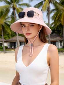 JOYLORD 1pc New Spring/Summer Women's Wide Brim Sun Protection Hat, Fashionable Versatile Bucket Hat With Glasses Holder, Face-Slimming Sun Hat For Women - Multicolor - View 3