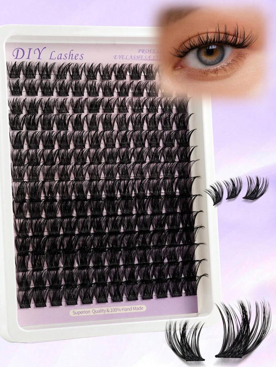 168PCS Natural Lash Clusters C Curl MIX10-16mm DIY Clusters Individual False Eyelashes Wispy Soft Natural Lashes Newbie's Easy To Wear Reusable For Daily Makeup - C - 查看 1