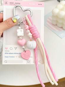 INS Style Heart Pearl Tassel Keychain, Korean Sweet Girl Bag Charm, Cute Backpack Pendant, Kawaii Handbag Accessory, Gift For Women - Multicolor - View 4