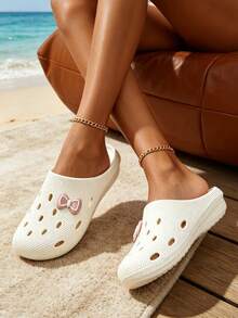 Women's Minimalist Solid Color Bow Knot Summer All-Season Daily Versatile Fashion Cute Campus Indoor Outdoor Clogs Mule Slip-On Slippers - White - View 5