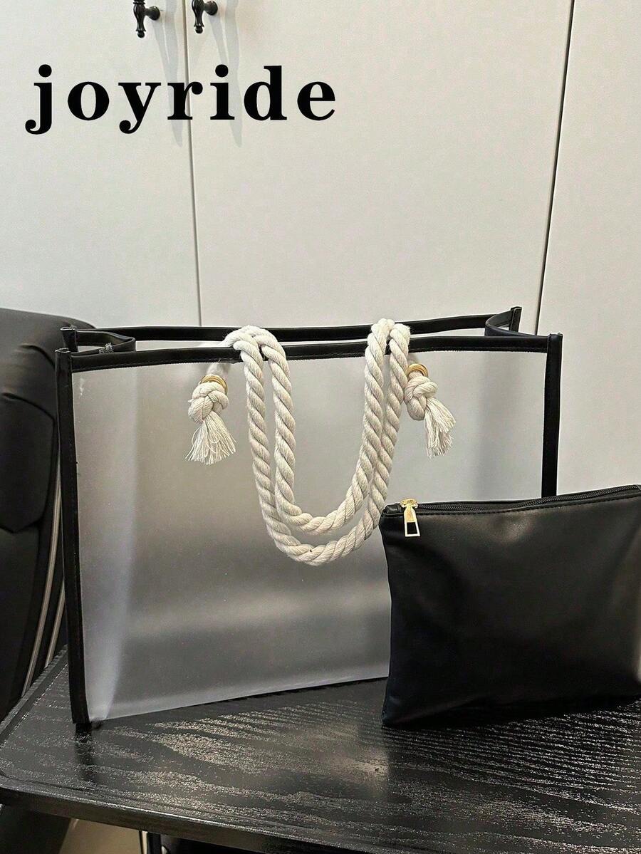 Set de 2 bolsas de playa transparentes con bloques de color de moda para mujeres - Negro - Ver 1