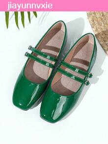 Women's Vintage Mary Jane Flats With Double Strap, Suitable For All Seasons - Green - View 2