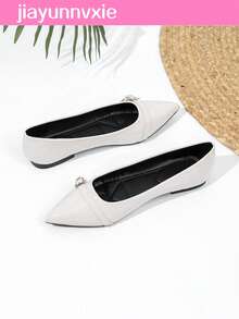 JiaYunNvXie 2025 Spring/Autumn New Work Mary Jane Shoes With Metal Chain, Pointed Toe, Low Vamp, Plus Size Women's Shoes - Chantilly - View 9