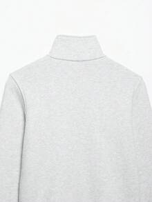 DEEKA Autumn New Women's European And American Style Fashion Minimalist Versatile Button & Zipper Sweatshirt Jacket Coat - Light Grey - View 4