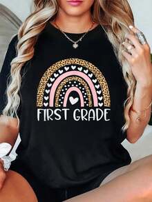 100% Cotton First Grade Rainbow Girls Boys Teacher Team 1st Grade Squad T-Shirt Classic Comfort Shirt For Women Graphic Tee Fashion Vacation Tops - Black - View 1