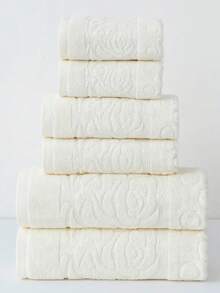 1pc White 400GSM Medium 70*140cm Bath Towel Or 50*100cm Towel Or 34*74cm Kitchen Face/Hand Towel, Polyester Cotton Material, Jacquard Rose Pattern, Absorbent, Quick-Drying, Soft, Skin-Friendly. Suitable For Adults Men/Women All Seasons Home Use, Bathroom, Kitchen, Hotel, Gym, Travel, Holiday Gift, Salon, Sports, Outdoor, School, Back To School, Travel Accessories, Home Essentials, Skin Care Towel - White - View 3