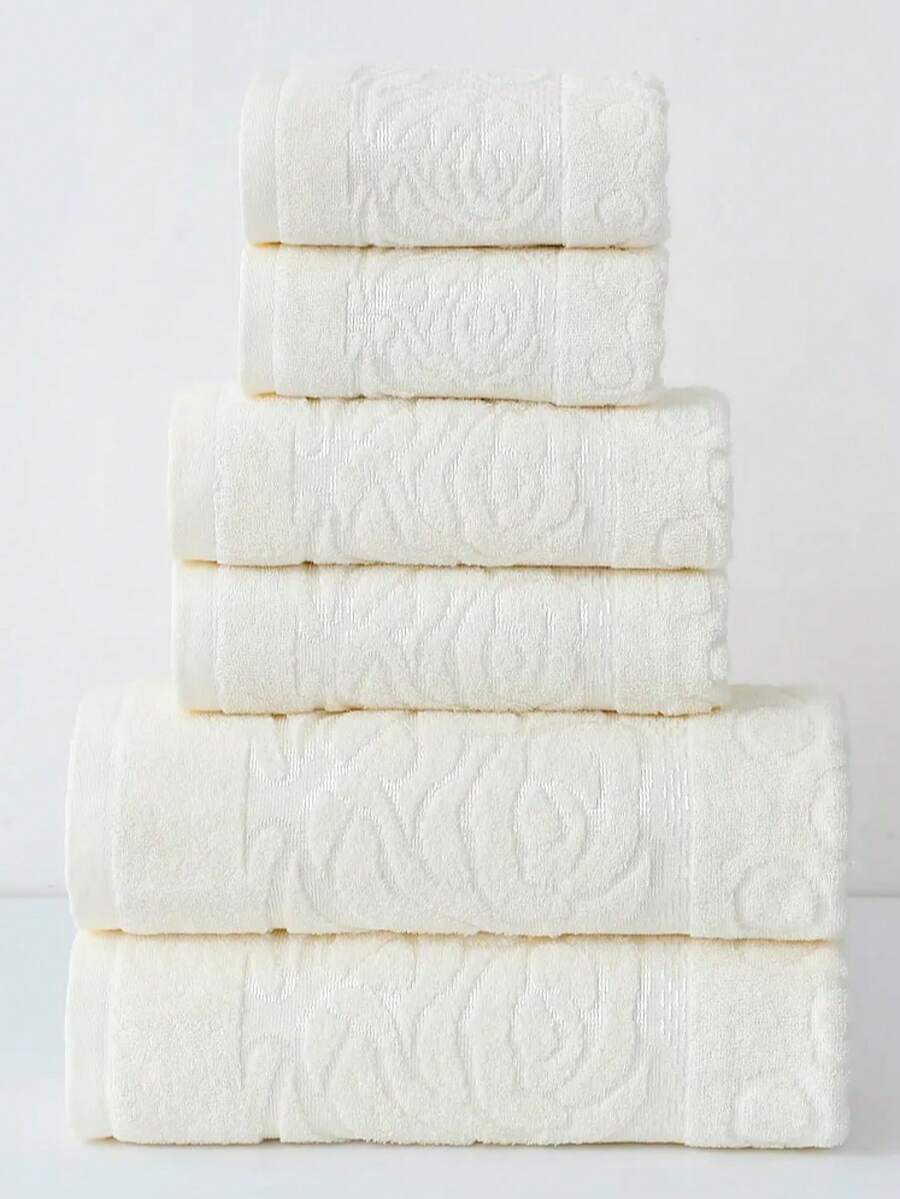1件 白色 400GSM 中號 70*140cm 浴巾 或 50*100cm 毛巾 或 34*74cm 廚房臉部/手巾,聚酯纖維棉材質,提花玫瑰圖案,吸水、快乾、柔軟、親膚。適合成人男女四季居家使用,浴室、廚房、飯店、健身房、旅行、度假禮物、沙龍、運動、戶外、學校、返校、旅行配件、居家必需品、護膚毛巾 - 白色 - 查看 1