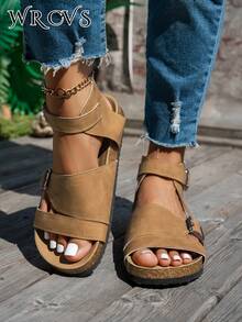 WRCVS Women's Flat Thong Sandals Hollow Out Breathable Lightweight High-Top Shoes Pleated Decor Vintage Cork Sole Non-Slip Beach Shoes Bohemian Style Vacation Shoes - Brown - View 4
