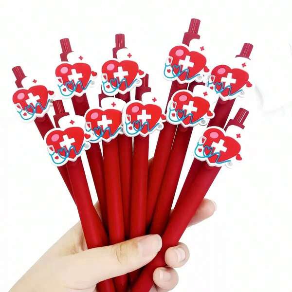 2pcs/6pcs/12pcs Cute Cartoon Creative Doctor & Nurse Shaped Ballpoint Pens, [Neutral Pen/Quick-Dry Pen/Neutral Pen/Ballpoint Pen]. Playful And Cute Matte Red Heart-Shaped Pen Body. Suitable For Doctors And Nurses Daily Signing And Writing. Exquisite Stationery, Suitable For Students And Girls. Birthday Gift, Thanksgiving Gift, Back To School Gift