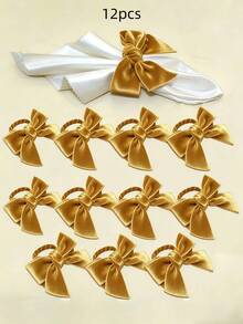 4pcs/6pcs/12pcs Bow Napkin Rings, Velvet Fabric Holiday Napkin Buckles, Gold Red Green Napkin Rings, Simple Napkin Rings, Hotel Table Setting Bow Tableware Napkin Buckles, Wedding Table Napkin Rings, Suitable For Various Occasions, Women's Gatherings, Fashionable Elegant Weddings And Various Parties - Multicolor - View 5