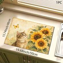 1pc Pet Sunflower Print Pattern Drainage Mat/Absorbent Mat/Drying Mat Coffee Machine Tableware Drying Mat - Absorbent Polyester Tabletop Protector With Rubber Non-Slip Backing, For Kitchen Countertop Decoration - Home Bar And Dining Table Placemat - Multicolor - View 9