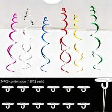 24/12/6pcs Christmas Spiral Hanging Decorations, Suitable For Birthday Party Decor, Wedding Decor, Spiral Hanging Ornaments, Banner Streamers, Spiral Ceiling Hanging Decorations For Window Display (Random Color Assortment) - Multiple Styles - View 2