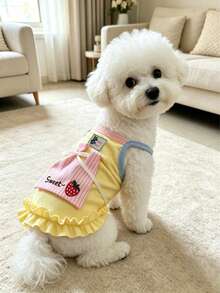 1pc New Pet Dog Clothes Spring/Summer Strawberry Embroidered Camisole Dress, Thin Cute Soft Sweetheart Tank Dress For Cats, Bichon, Small Dogs, Teddy - Multicolor - View 4
