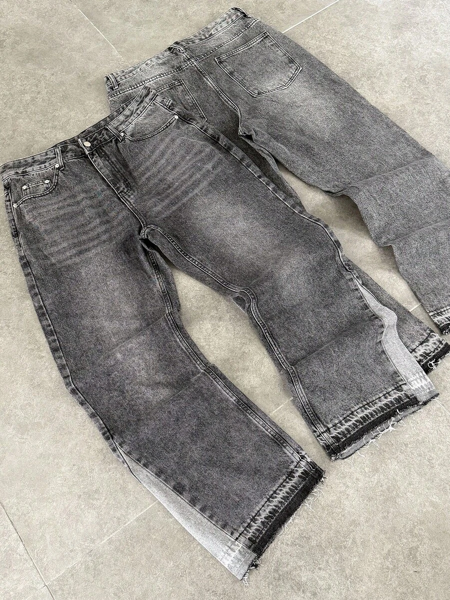 Men's Loose Casual Denim Jeans With Pockets, Daily Wear, Summer Versatile - Black - View 1