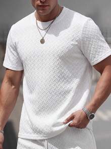 Teen Boys Textured Loose Fit Short Sleeve T-Shirt, Casual School/Work Wear, Spring/Summer - White - View 1