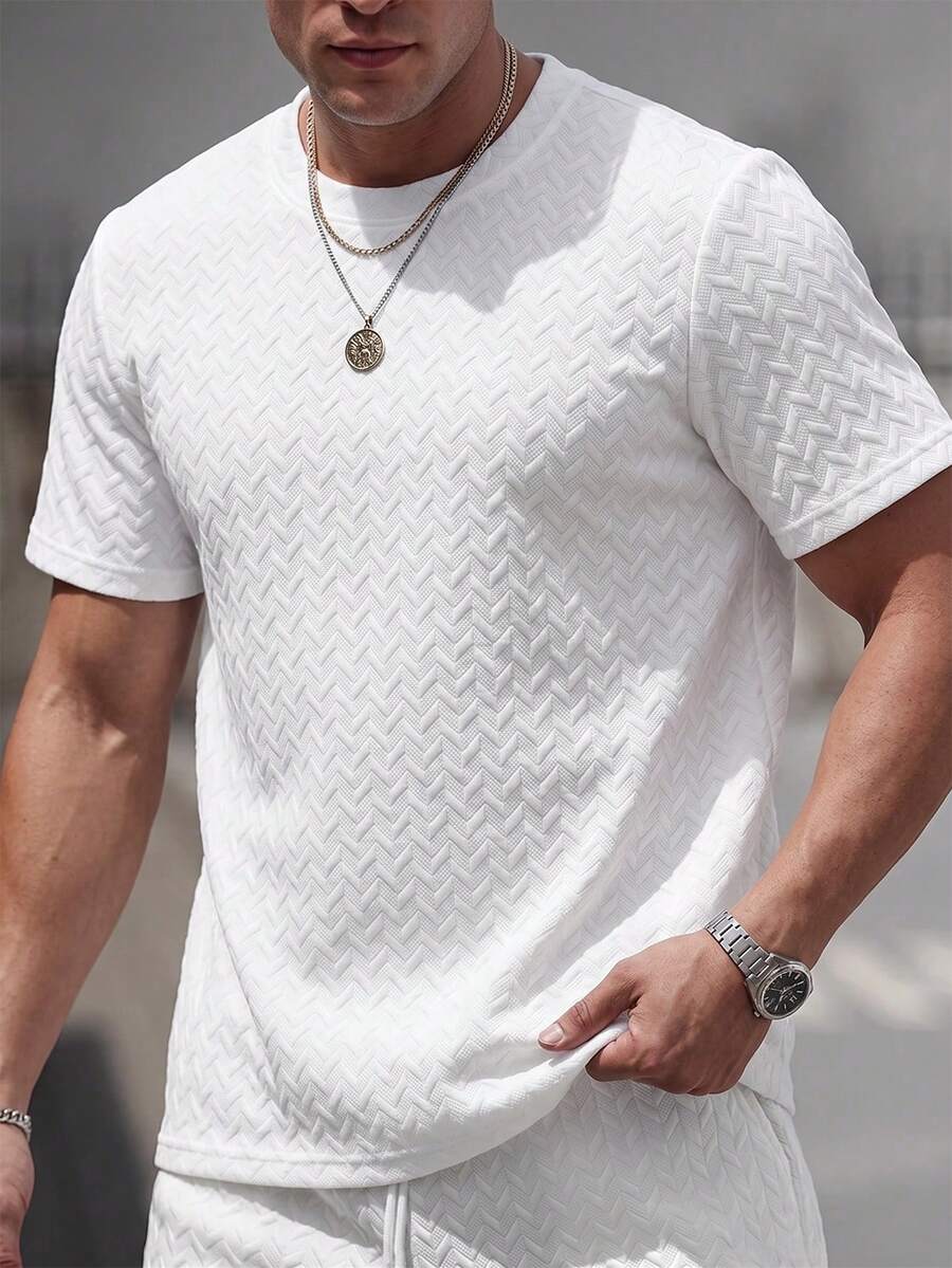 Teen Boys Textured Loose Fit Short Sleeve T-Shirt, Casual School/Work Wear, Spring/Summer - White - View 1