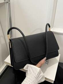 Fashion Crocodile Embossed Flap Shoulder Bag - Black - View 9