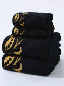 2pcs/1pc Fashion Plum Blossom Jacquard Gold Thread Embroidered Personalized Towel Soft Absorbent Lint-Free Bath Face Towel For Couples Home Bathroom Decor Outdoor Pool Towel Daily Hotel Gift Adult Premium Household Absorbent Quick-Dry Hair Washing Face Towel 1pc Or 70*140 Wrap Towel Bath Towel 1pc - Black - View 2