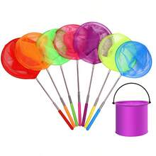 2pcs Summer Beach Fishing/Insect Catching Outdoor Set, Multi-Functional Folding Bucket With Stainless Steel Telescopic Fishing Net, Lightweight Portable Tools, Suitable For Fishing, Camping, Beach, Pool Cleaning, Yard Use, Catching Butterflies And Insects, Random Color - View 3