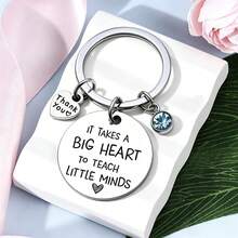 Stainless Steel Teacher Appreciation Keychain, Engraved [It Takes A Big Heart To Shape Little Minds]Key Ring, Heart-Shaped Rhinestone Pendant Key Chain, Teacher's Day, Back To School, Birthday Gift, Student Appreciation Gift For Preschool/Kindergarten Teachers - Blue - View 6
