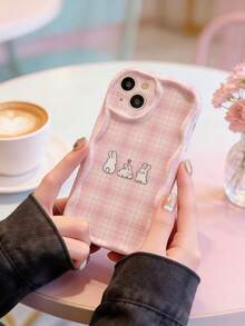 1 buah Casing Ponsel Cream Dopamine Wave Ruffle Tekstur TPU Lembut Motif Kelinci Kotak-kotak Lucu Kompatibel Dengan Galaxy S21 S22 S23 S24 S25 S26/Honor/ Dan Model Lainnya - Putih - View 6