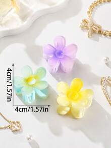 12pcs Spring/Summer Fashion Cute Hair Clip Set Gradient Color Puff Non-Slip Hair Claw Clips Small Puff Flower Design Hair Clips Suitable For Girls Attending Parties And Other Activities - Multicolor - View 5