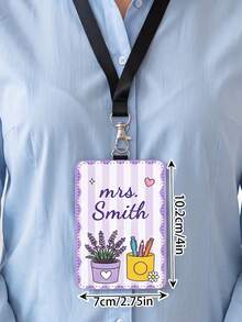 1pc Customized Personalized Teacher Leather ID Badge Holder, Teacher School Lanyard Accessory, Back To School Teacher Gift, Customized ID Badge Holder School Supplies Theme, Personalized Gift - Multicolor - View 5