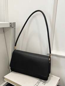 Fashion Crocodile Embossed Flap Shoulder Bag - Black - View 6
