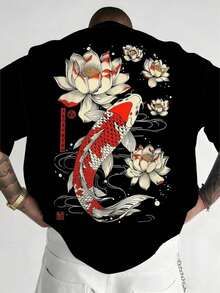 Lässiges Herren-T-Shirt mit Rundhalsausschnitt in Übergröße, bequemes und atmungsaktives Polyester-Strickgewebe, modischer Streetstyle, angesagtes Produkt - Schwarz - Übersicht 2