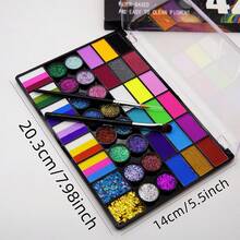 42-Grid 54-Color Face And Body Paint Set, Water-Soluble Face Paint, Includes 2 Brushes, Matte, Neon, Glitter Combination Set, Suitable For Halloween, Stage Performance, Festival And Makeup Party - Multicolor - View 13