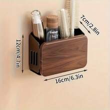 Heavy Duty Walnut Wood Toothbrush Holder Wall Mounted, Suitable For Bathroom, Space-Saving Adhesive Installation Storage Rack, Modern Minimalist Design, Walnut Wood Shower Rack, Vanity Storage Rack, No Assembly Required, Sanitary Toothbrush Holder, Storage Shelf - Multicolor - View 6