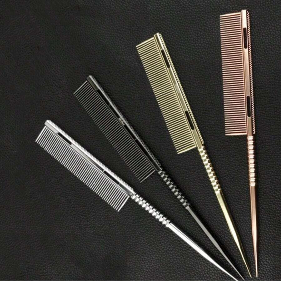 1件尖尾鋁製梳子,美髮沙龍造型燙髮染髮分區挑髮細齒防靜電耐熱梳,適合髮型師使用 - 彩色 - 查看 1